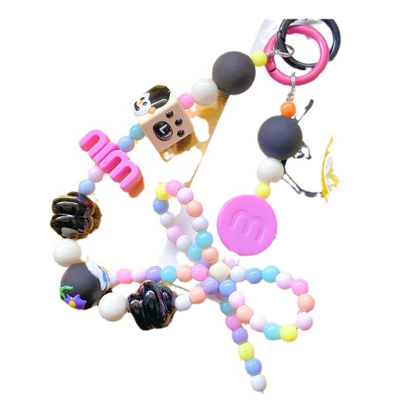 Candy-colored phone clapper beaded hand-painted beaded keychain pendant Headphone case decoration Phone key chain