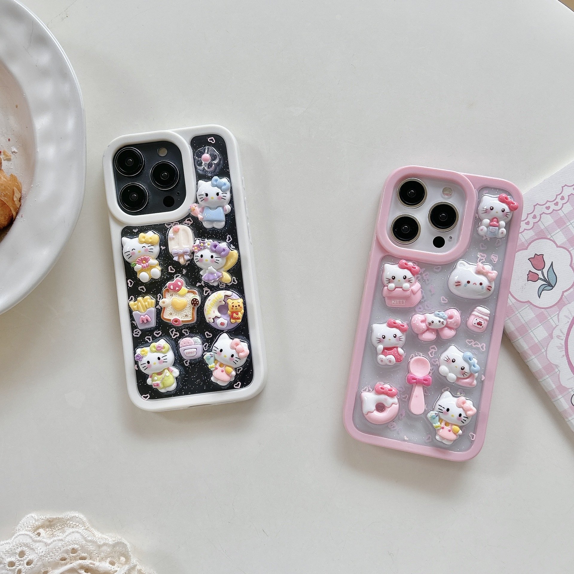 Ins Style Cartoon Sweet Girl Kt Cat Phone Case for Iphone 15 14 13 12 Fit 11 Pro Max Phone Cover HelloKitty drop glue for iPhone