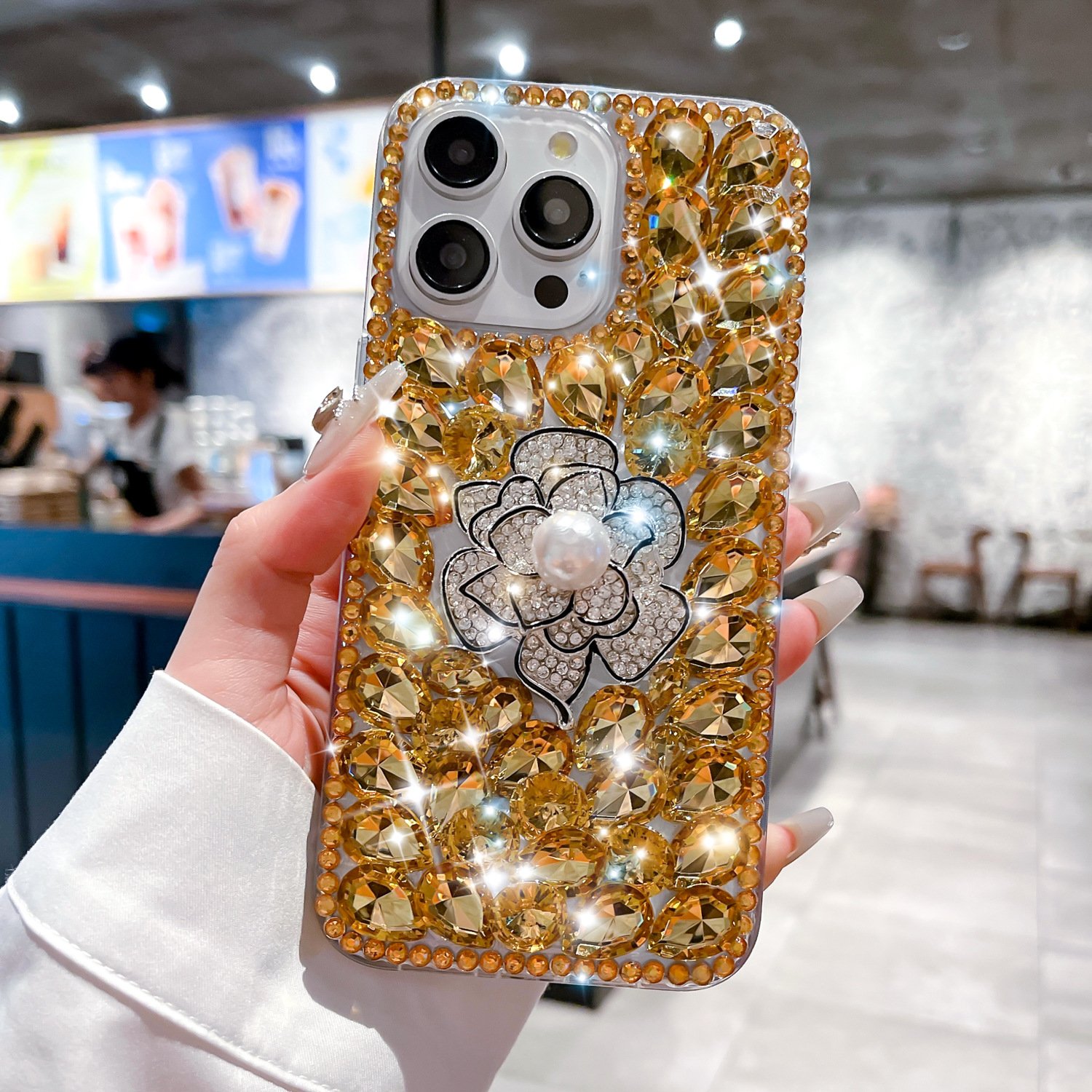 Bling Flower Diamond TPU Mobile Phone Case For iPhone 15 14 13 12 11 Pro max Fashion clear Gold Luxury Shockproof Back Cover