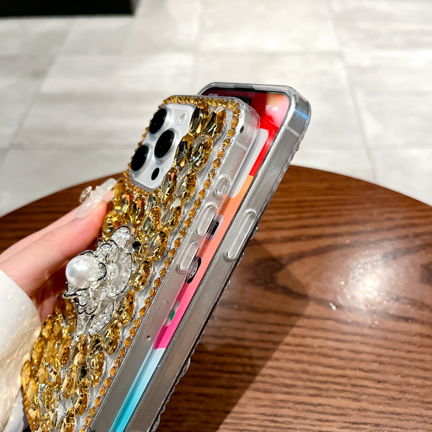 Bling Flower Diamond TPU Mobile Phone Case For iPhone 15 14 13 12 11 Pro max Fashion clear Gold Luxury Shockproof Back Cover