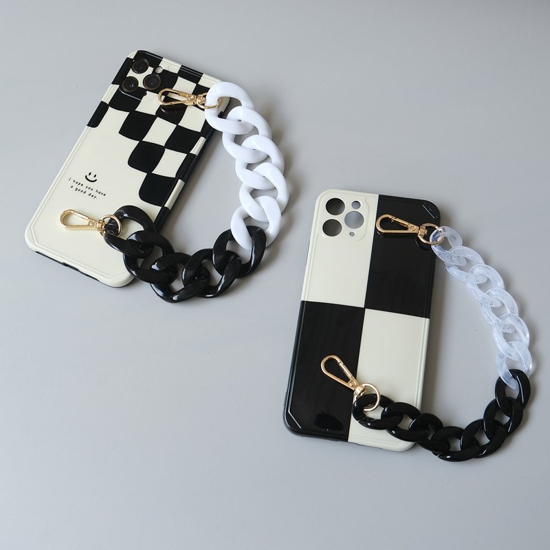 Manual Phone Case Chain Charm Strap Detachable Decoration Fashion Black White 30cm Short Acrylic Chain DIY Phone Accessories