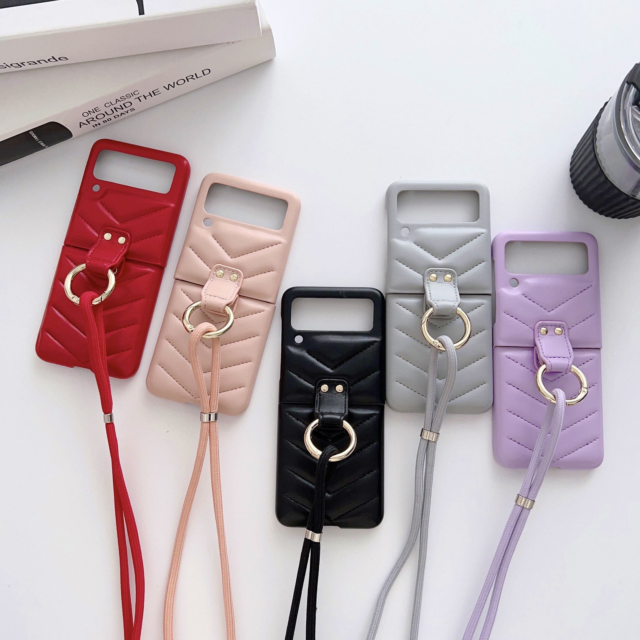 For Samsung Z Flip 6 phone strap phone Case Leather Crossbody Lanyard Phone Cover For Samsung Z Flip 5 4 3