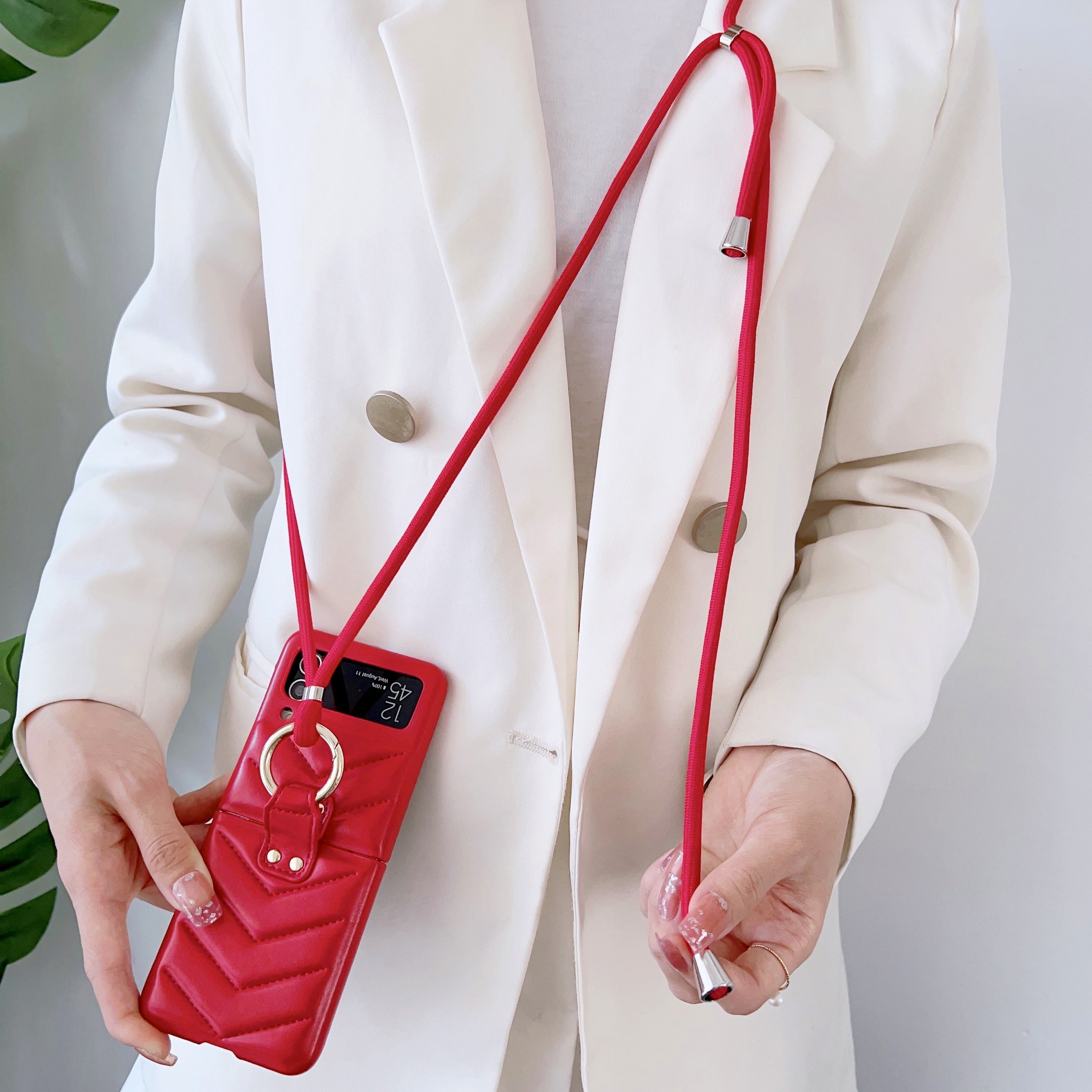 For Samsung Z Flip 6 phone strap phone Case Leather Crossbody Lanyard Phone Cover For Samsung Z Flip 5 4 3