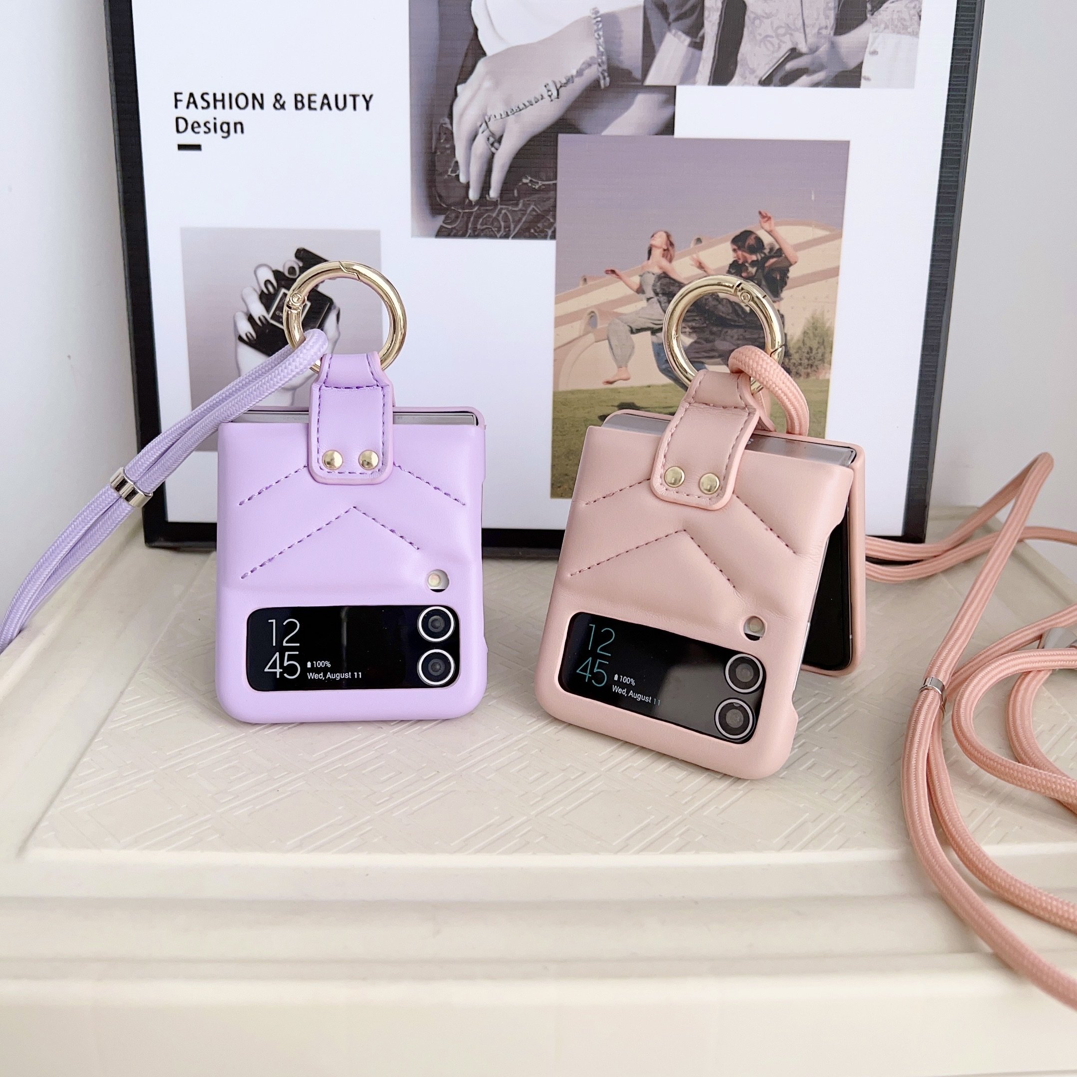 For Samsung Z Flip 6 phone strap phone Case Leather Crossbody Lanyard Phone Cover For Samsung Z Flip 5 4 3