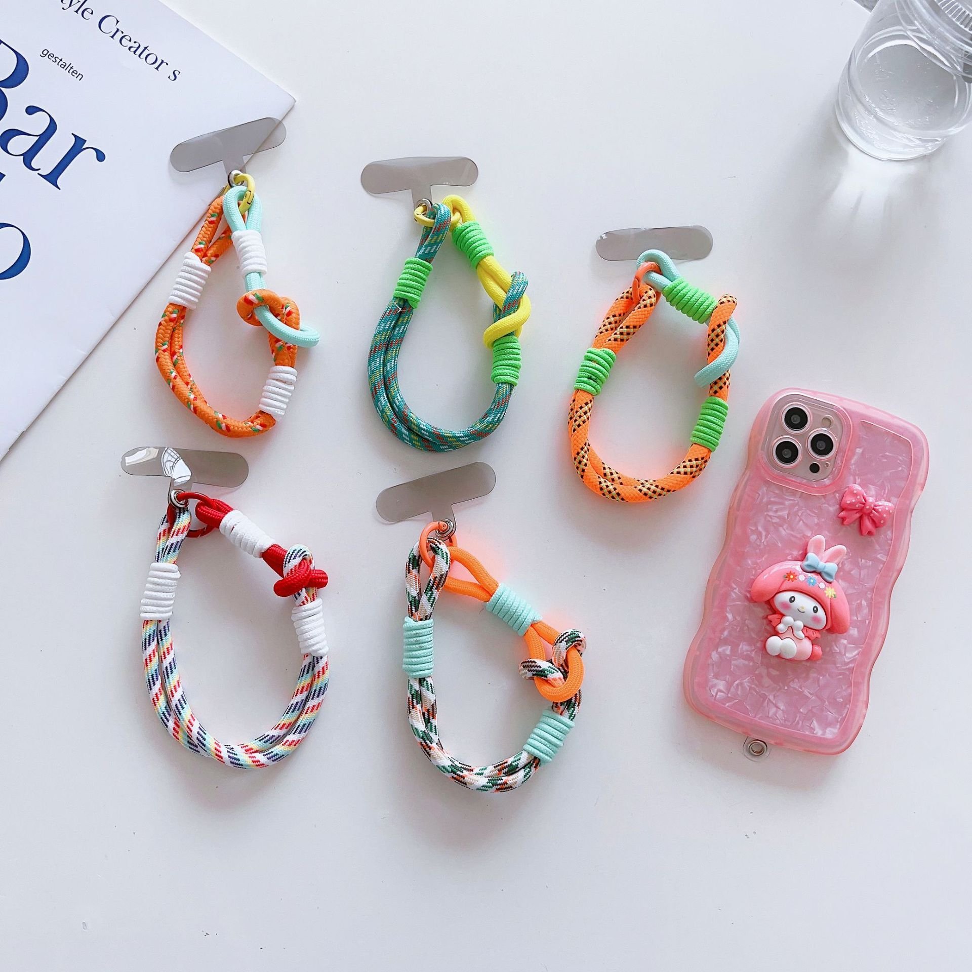 2024 Portable Accessories Lanyard Colorful Short Nylon Rope With Patch Tab Cell Phone Wrist Straps Mobile Phone Rope