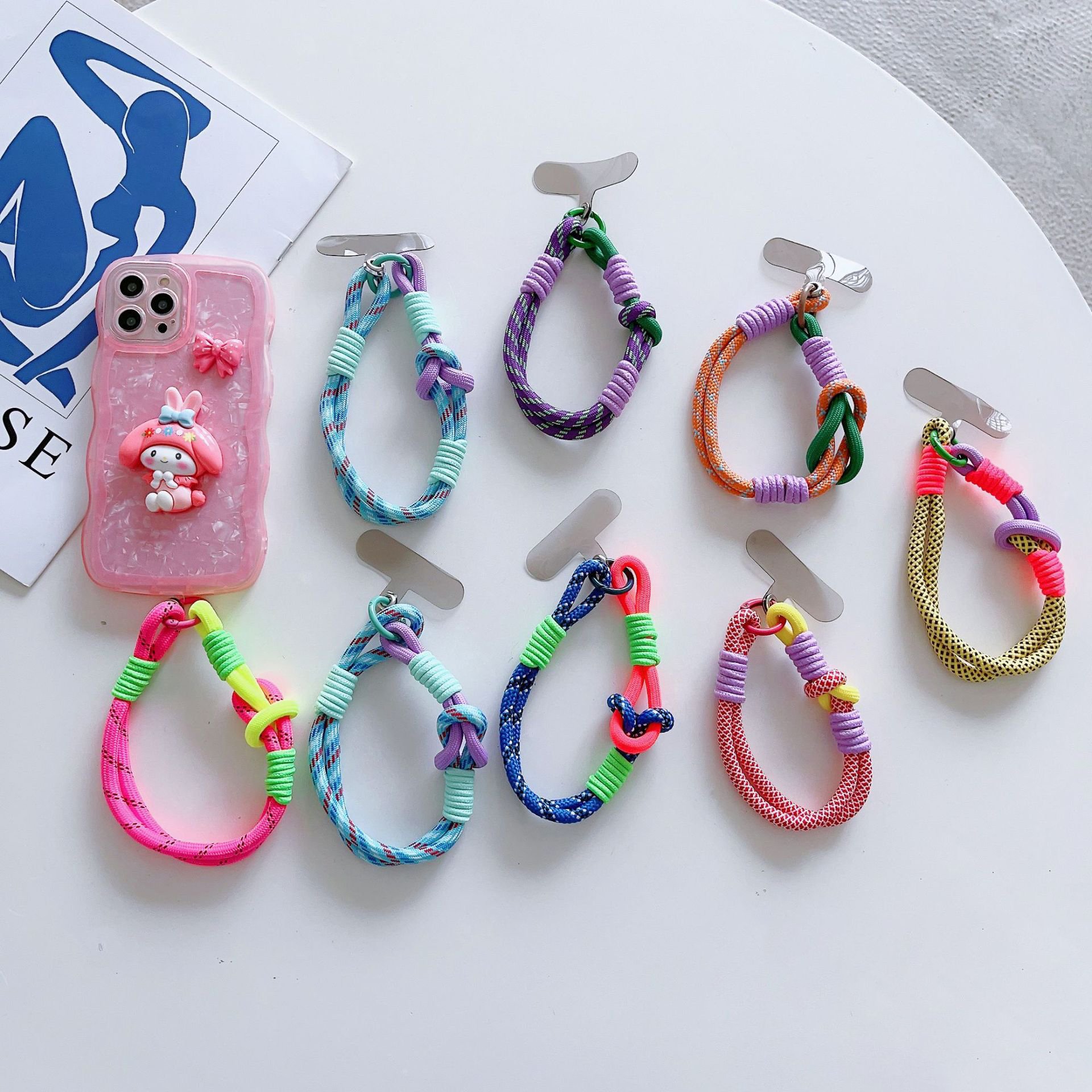 2024 Portable Accessories Lanyard Colorful Short Nylon Rope With Patch Tab Cell Phone Wrist Straps Mobile Phone Rope