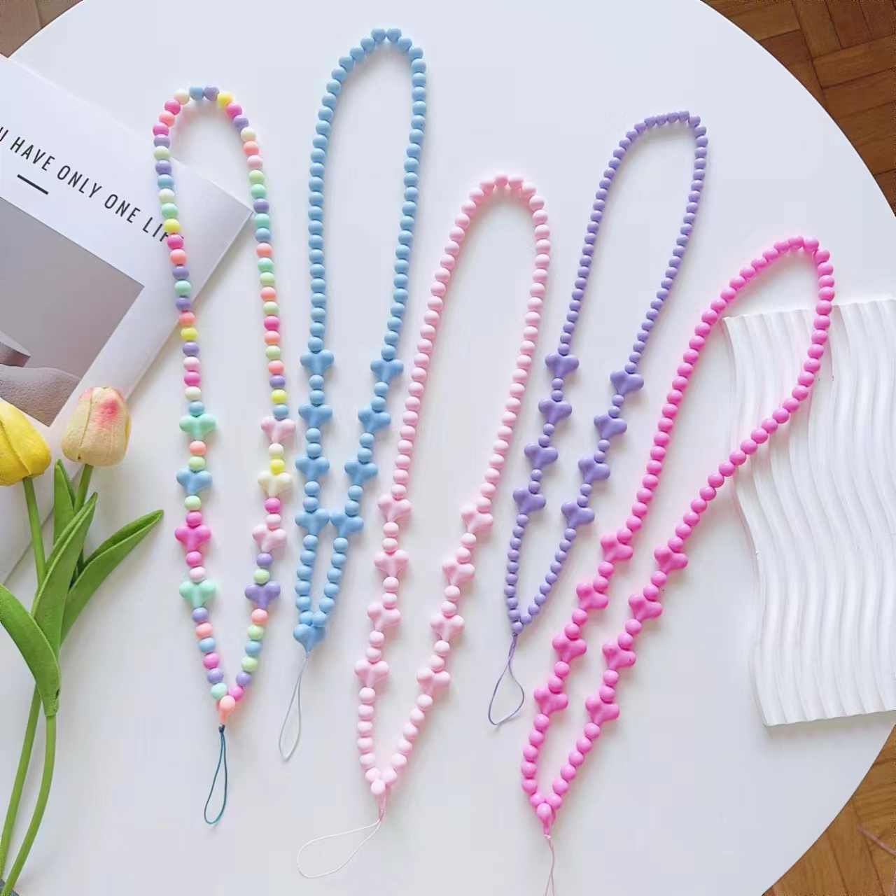 Hot Sale Colorful Beaded Chains Phone Strap Lanyard Crystal Beads For Girl Mobile Phones Case Chain