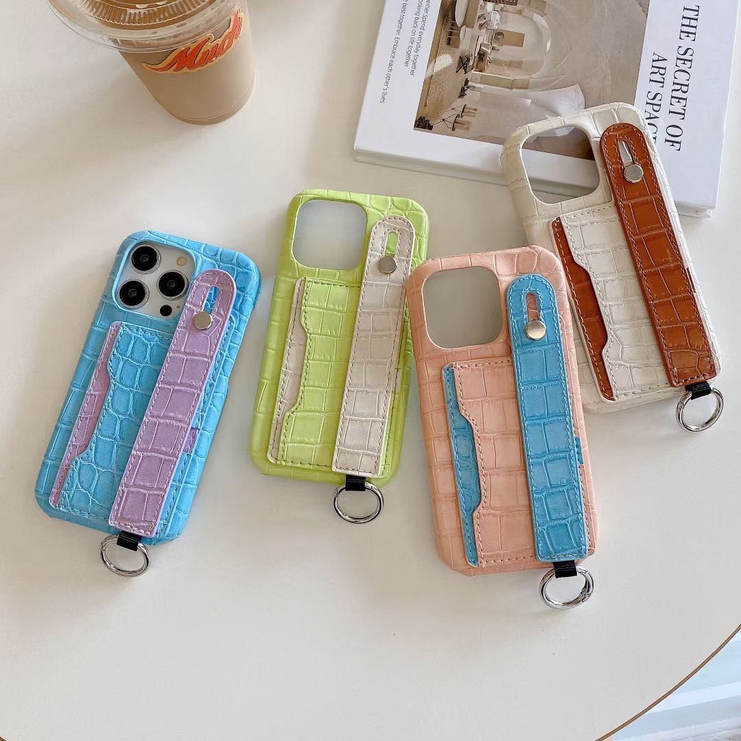New Luxury for Iphone 13 15 Pro Max Mobile Cell Phone Cover Crocodile Card Holder with Strap Artificial Pu Leather Phone Case