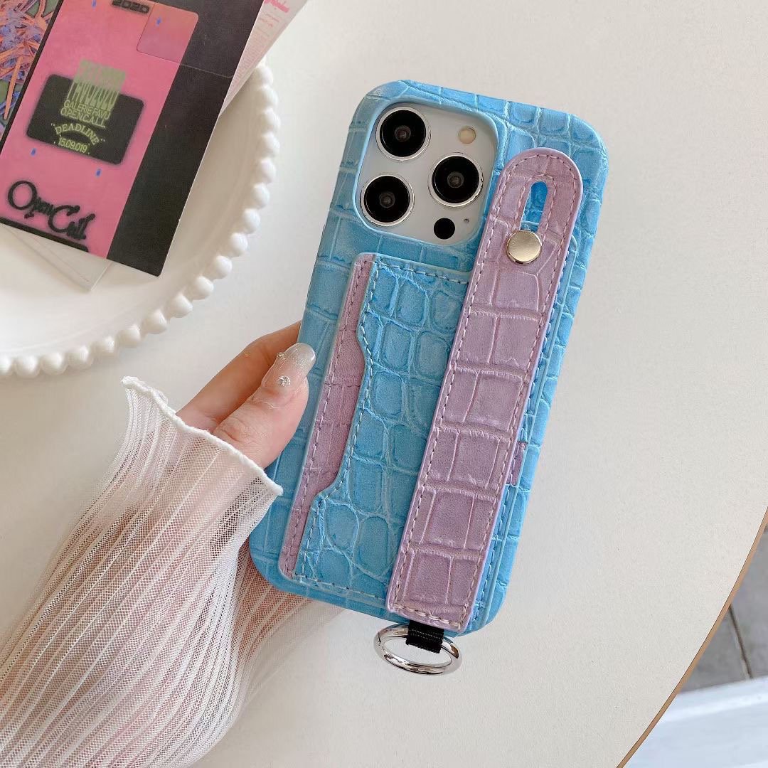 New Luxury for Iphone 13 15 Pro Max Mobile Cell Phone Cover Crocodile Card Holder with Strap Artificial Pu Leather Phone Case