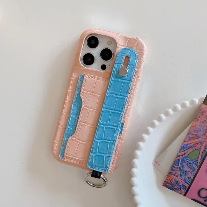 New Luxury for Iphone 13 15 Pro Max Mobile Cell Phone Cover Crocodile Card Holder with Strap Artificial Pu Leather Phone Case