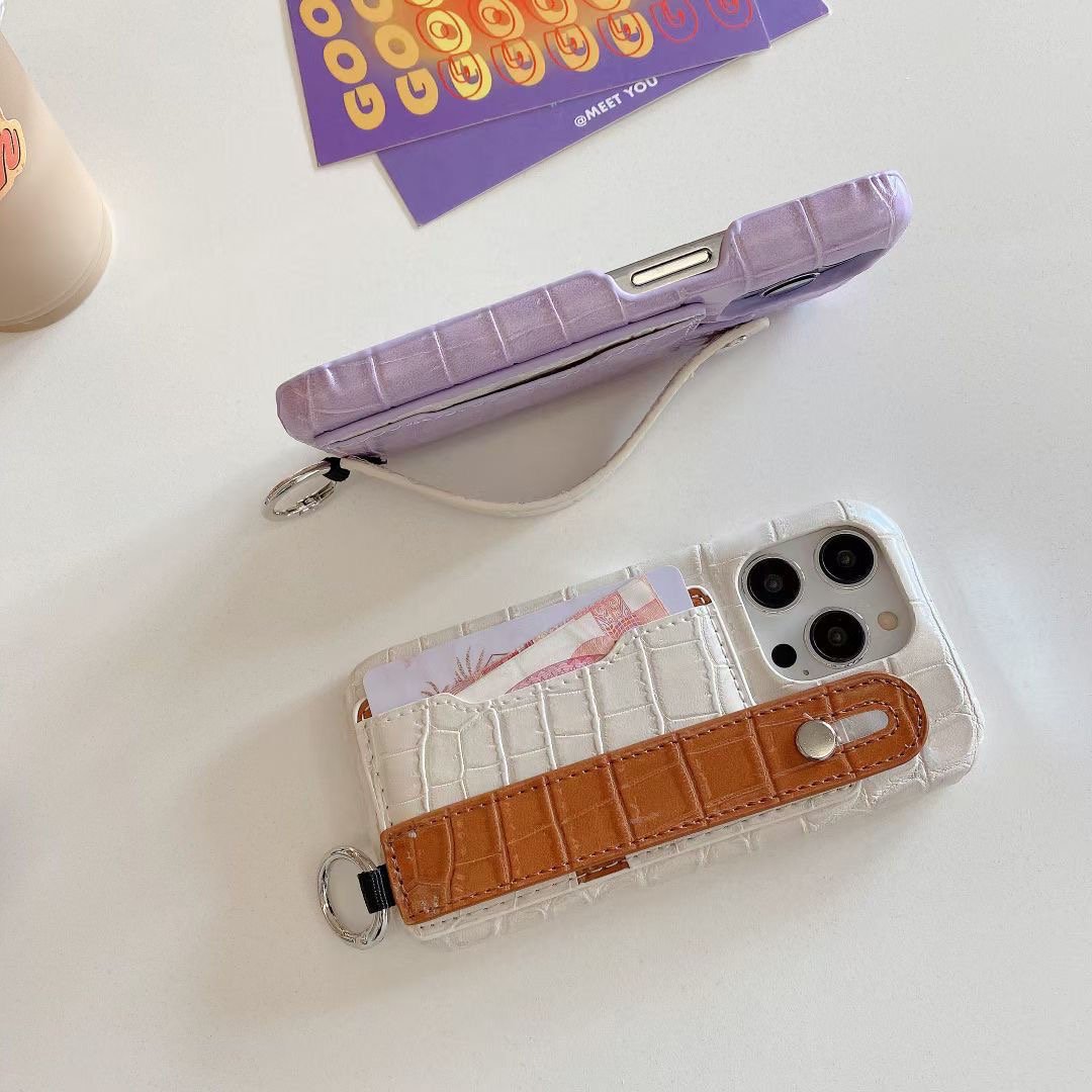 New Luxury for Iphone 13 15 Pro Max Mobile Cell Phone Cover Crocodile Card Holder with Strap Artificial Pu Leather Phone Case