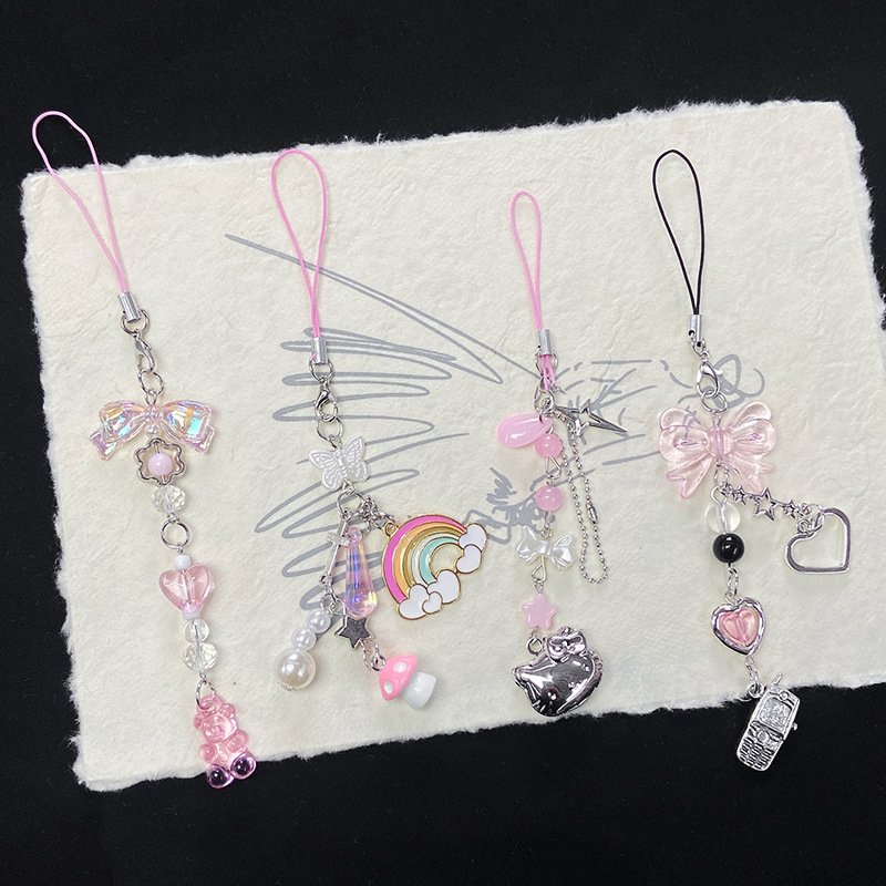 Lilangda Y2K Phone Charms Pendant Kawaii Bear Cellphone Chain Strap Lanyard Sweet Cool Girl Bag Beaded Keychain Wallet