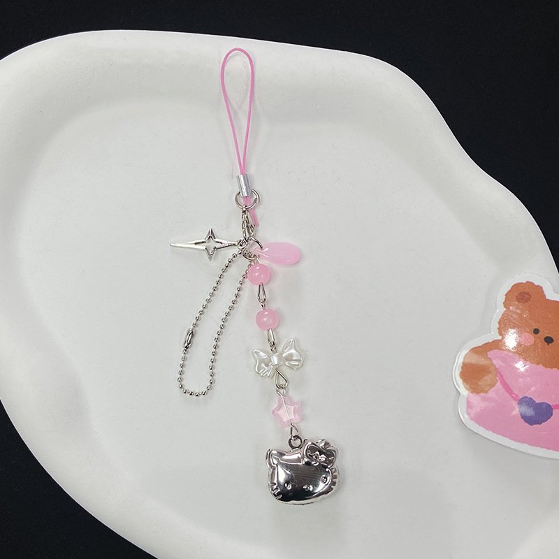 Lilangda Y2K Phone Charms Pendant Kawaii Bear Cellphone Chain Strap Lanyard Sweet Cool Girl Bag Beaded Keychain Wallet
