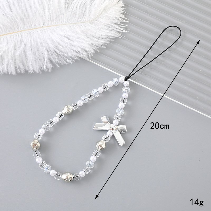 Hot Selling New Pearl Bow Mobile Phone Chain Special-Shaped Beaded Pendant Crossbody Strap and Lanyard Keychain Accessory