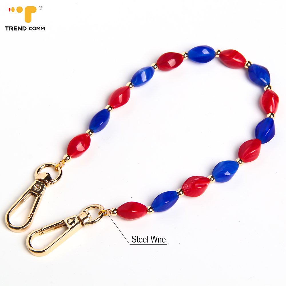 Leopard Gold Cherry Mobile Phone Lanyard Pearl Wrist Strap Chain Glow Bracelet with Color Painted Beads