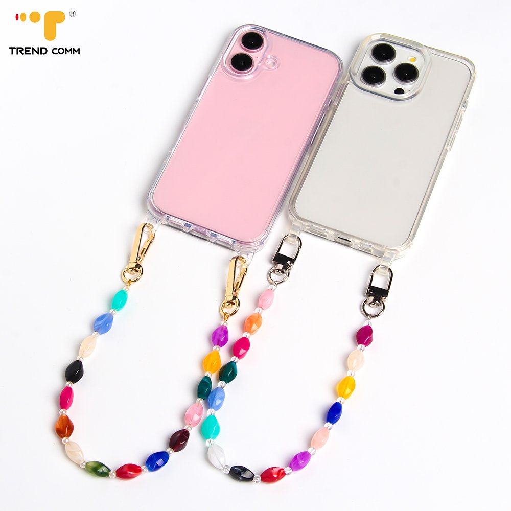 Leopard Gold Cherry Mobile Phone Lanyard Pearl Wrist Strap Chain Glow Bracelet with Color Painted Beads