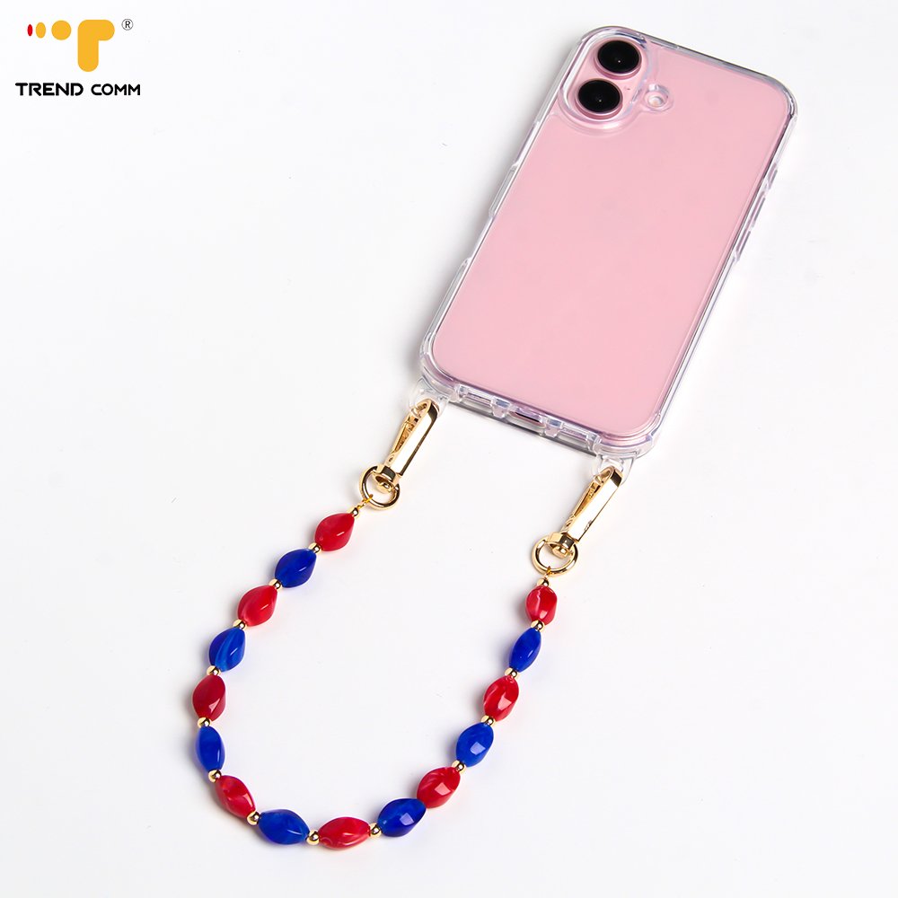 Leopard Gold Cherry Mobile Phone Lanyard Pearl Wrist Strap Chain Glow Bracelet with Color Painted Beads