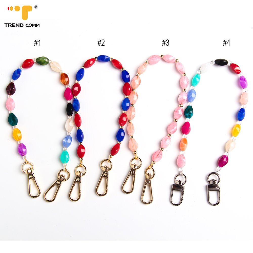 Leopard Gold Cherry Mobile Phone Lanyard Pearl Wrist Strap Chain Glow Bracelet with Color Painted Beads