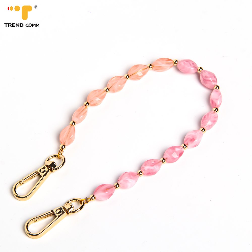 Leopard Gold Cherry Mobile Phone Lanyard Pearl Wrist Strap Chain Glow Bracelet with Color Painted Beads