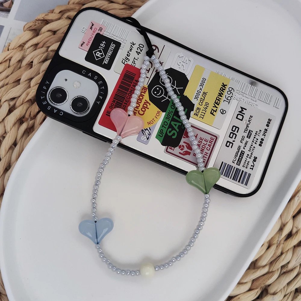 New Trendy Y2K Style Heart Phone Chain Phone Charm Accessories Girls Gift Cellphone Straps Ins Fashion Lanyard