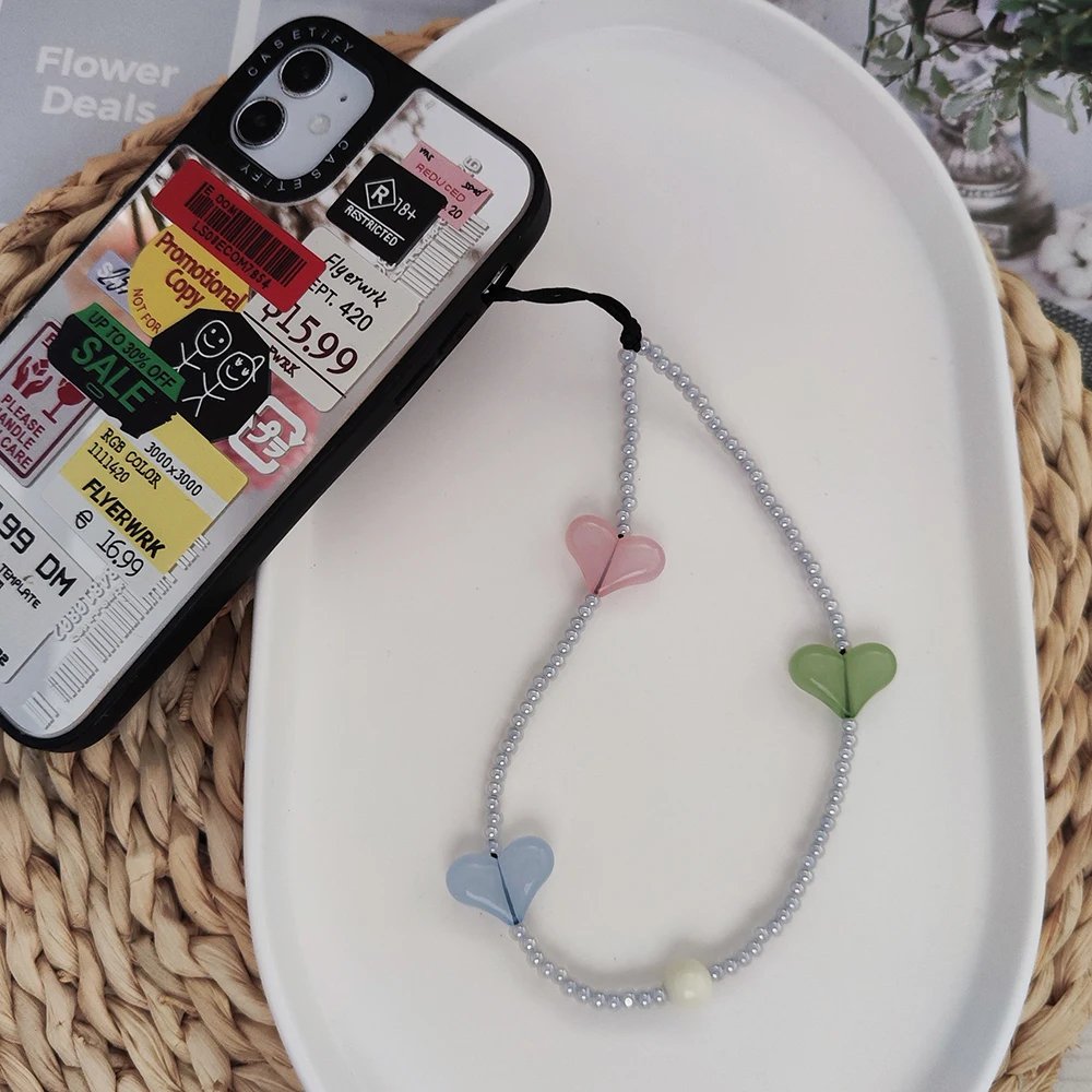 New Trendy Y2K Style Heart Phone Chain Phone Charm Accessories Girls Gift Cellphone Straps Ins Fashion Lanyard