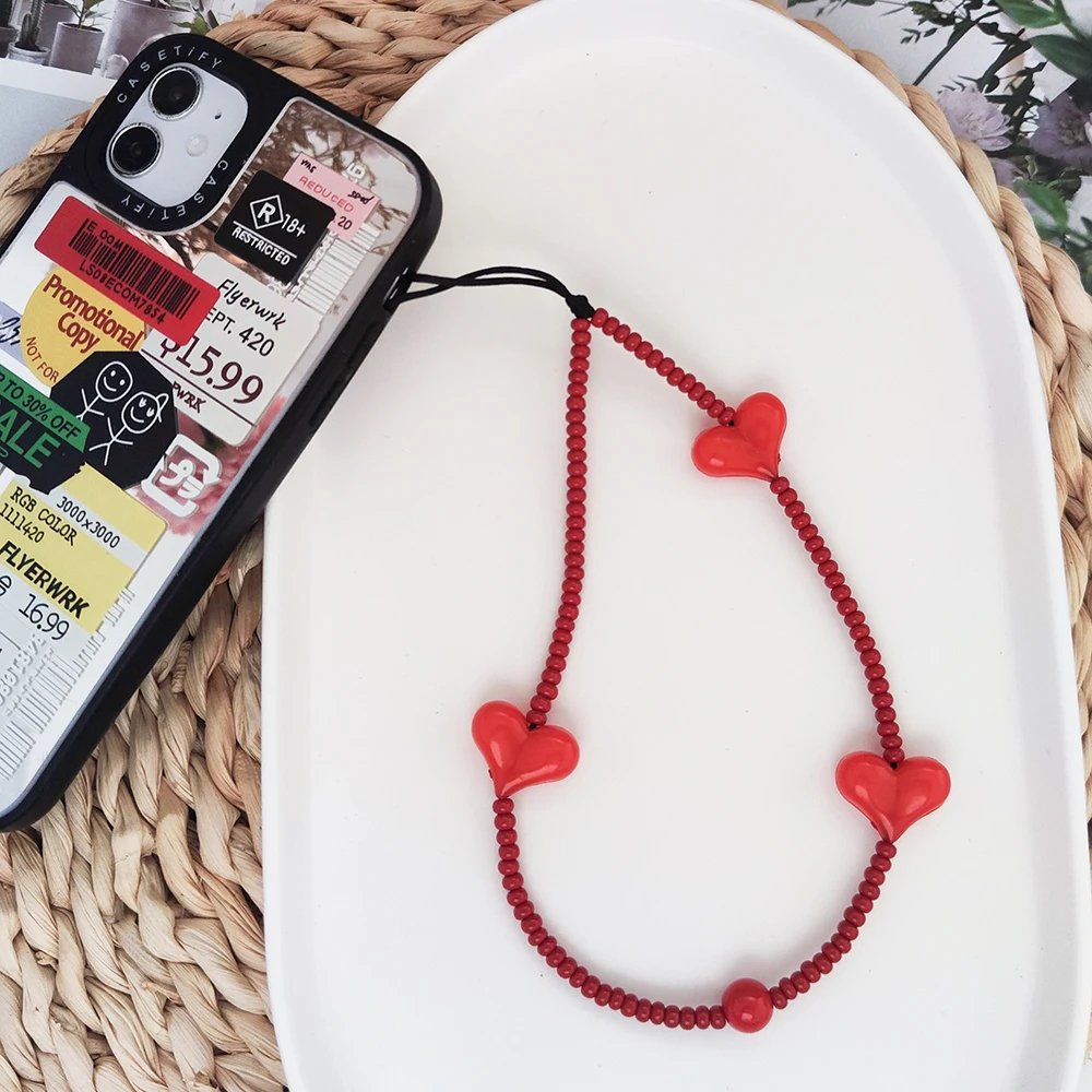 New Trendy Y2K Style Heart Phone Chain Phone Charm Accessories Girls Gift Cellphone Straps Ins Fashion Lanyard