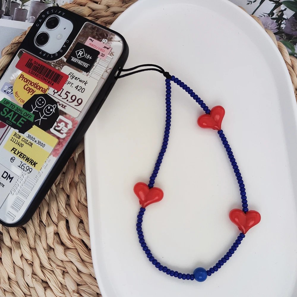 New Trendy Y2K Style Heart Phone Chain Phone Charm Accessories Girls Gift Cellphone Straps Ins Fashion Lanyard