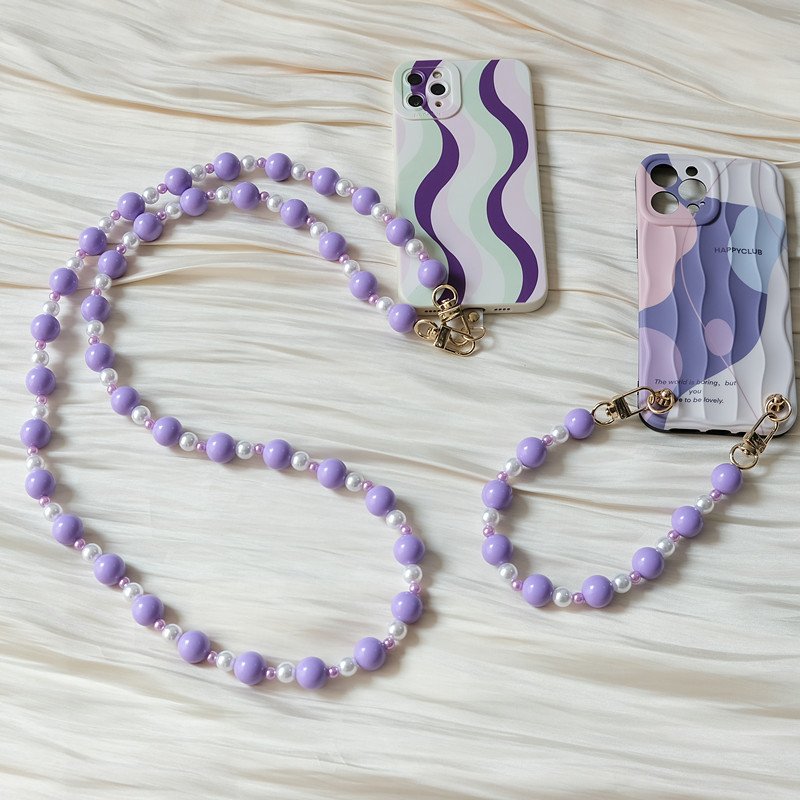 Candy Color Pearls Beaded Phone Chain Accessory Universal Hanging Necklace Bag Chain Mobile Phone Shoulder Strap Chain 120cm