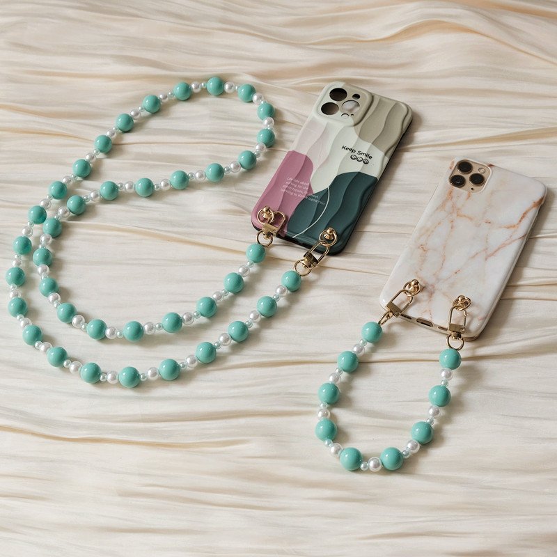 Candy Color Pearls Beaded Phone Chain Accessory Universal Hanging Necklace Bag Chain Mobile Phone Shoulder Strap Chain 120cm