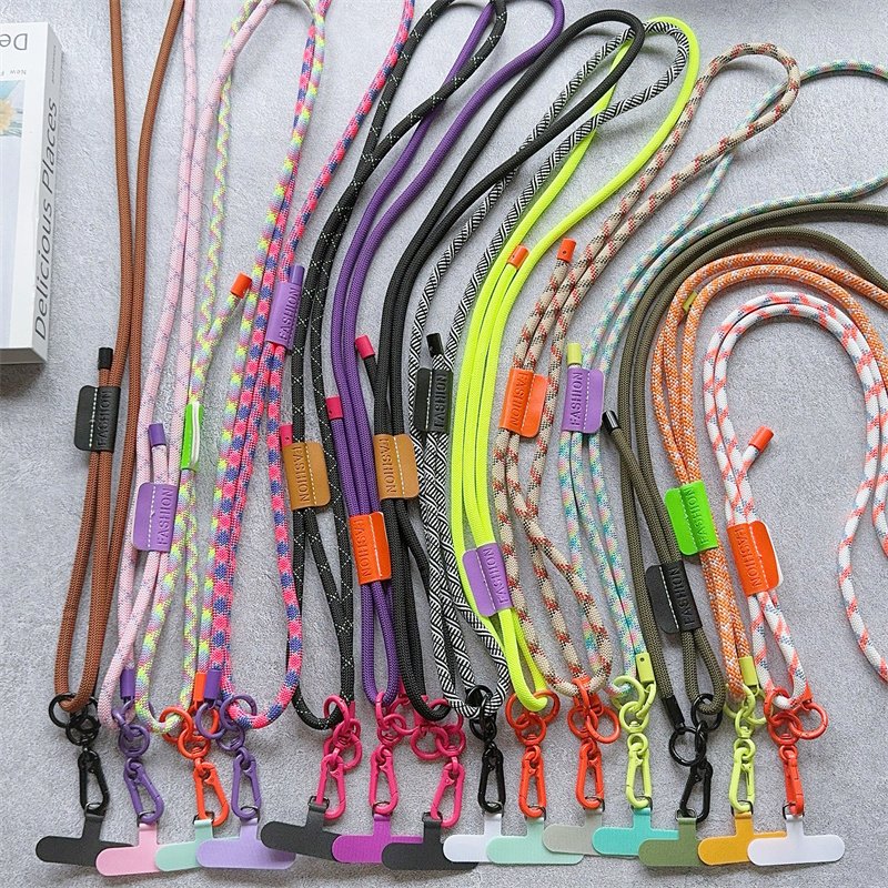 New Creative Mobile Phone Universal Lanyard Adjustable Diagonal Long Rope Leather Buckle Metal Ring Shoulder Strap Lanyard