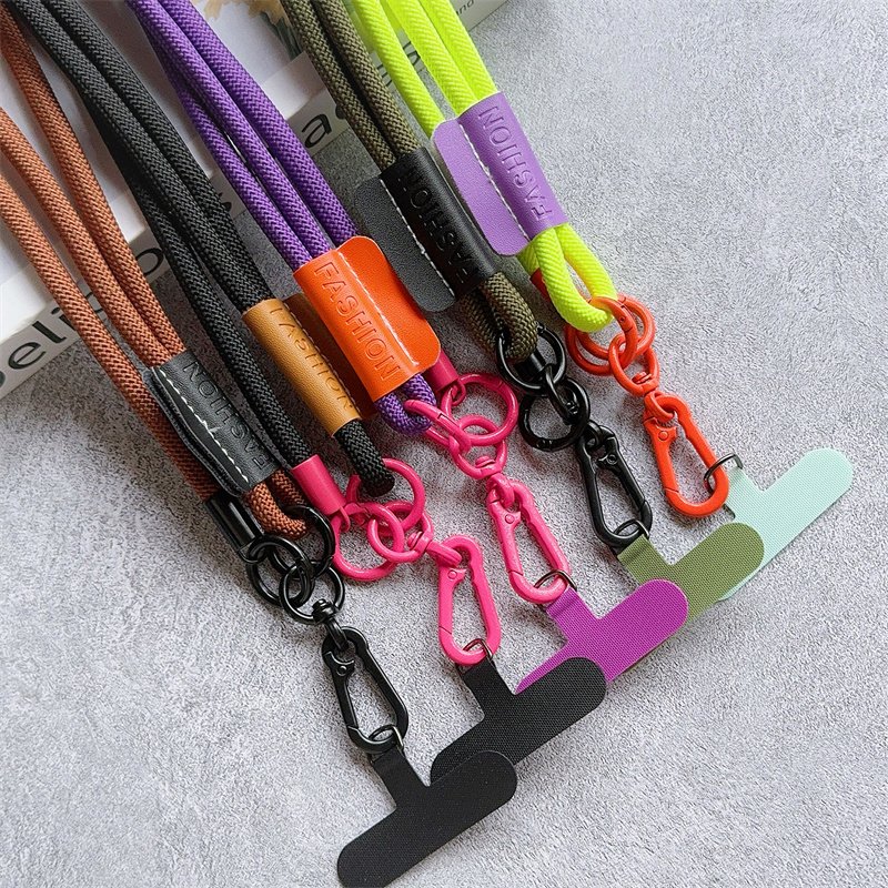 New Creative Mobile Phone Universal Lanyard Adjustable Diagonal Long Rope Leather Buckle Metal Ring Shoulder Strap Lanyard