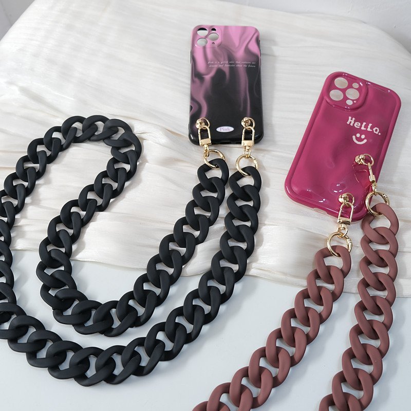 Chunky Matte Acrylic Smartphone Bag Decoration Chain Detachable Universal Thick Black Rubber Mobile Phone Case Necklace 120cm