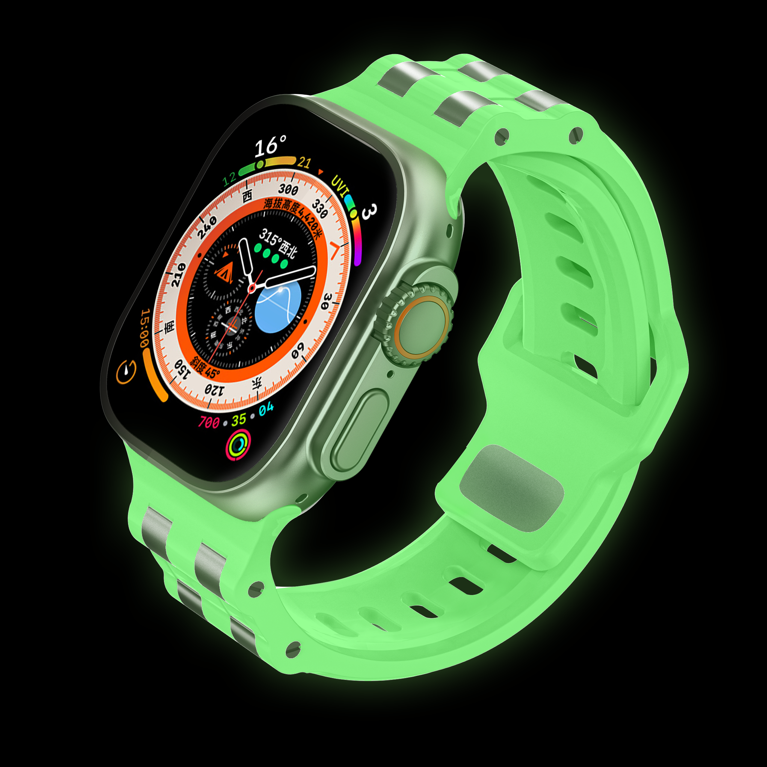Waterproof Rubber Watch Bands For 2024 Designer Apple Watch Ultra 2 bands Luxury 49mm Luminous Wrist Band Smart Watch Strap