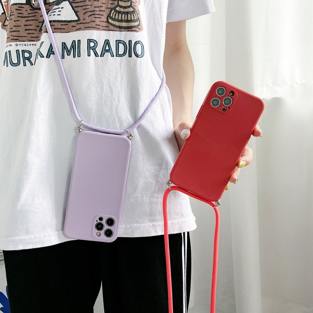 Crossbody Necklace Strap Lanyard Cord Liquid Silicone Phone Case For iphone 14 13 12 MiNi 11 Pro 15 15pro 15 pro max Cover