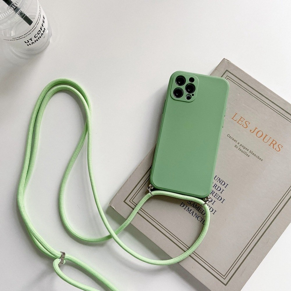 Crossbody Necklace Strap Lanyard Cord Liquid Silicone Phone Case For iphone 14 13 12 MiNi 11 Pro 15 15pro 15 pro max Cover