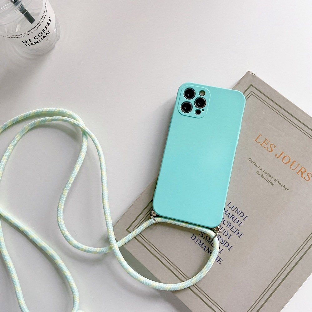 Crossbody Necklace Strap Lanyard Cord Liquid Silicone Phone Case For iphone 14 13 12 MiNi 11 Pro 15 15pro 15 pro max Cover