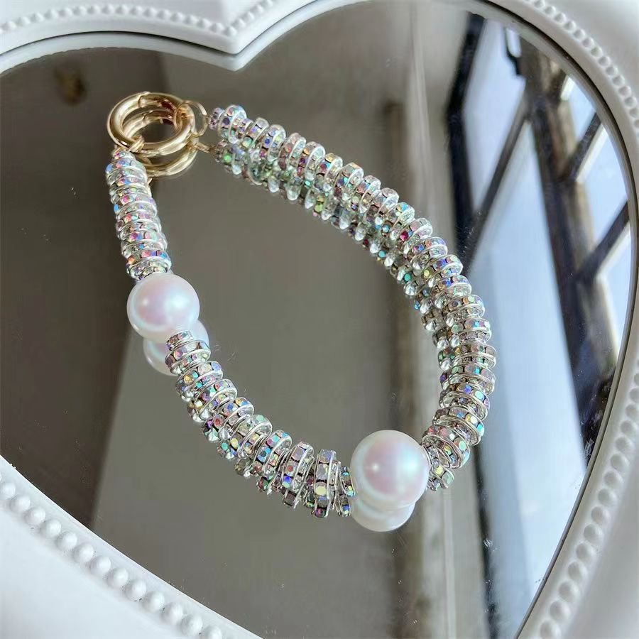 For Mobile Phone Case Colorful Rhinestone Trim Cotton Core Base Lanyard Wrist Strap Anti-Lost diamond bling Short Bracelet Chain