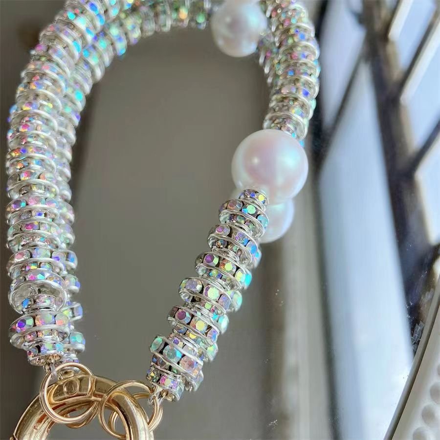 For Mobile Phone Case Colorful Rhinestone Trim Cotton Core Base Lanyard Wrist Strap Anti-Lost diamond bling Short Bracelet Chain