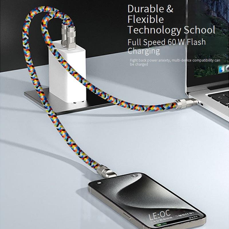 PD 60W Nylon Braided 2 in 1 USB C to Type C Charging Cable with Strap Lanyard Crossbody Mobile Phone Charging Cable