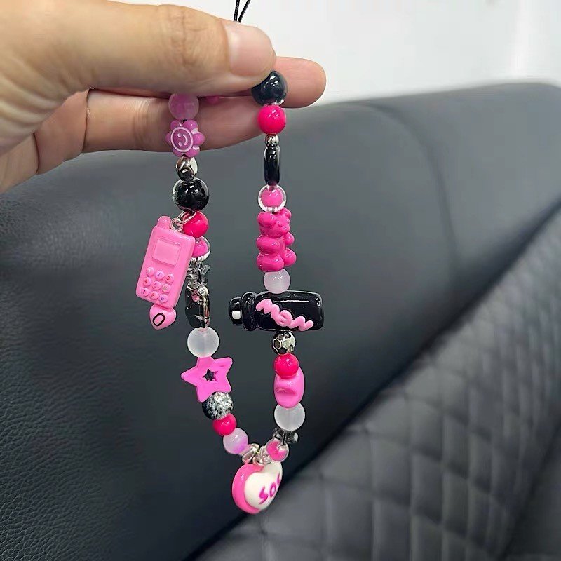 DIY Beads Short Phone Lanyard Pink Heart Star Keychain Anti-Lost Strap Phone Case Decoration Universal Phone Chain