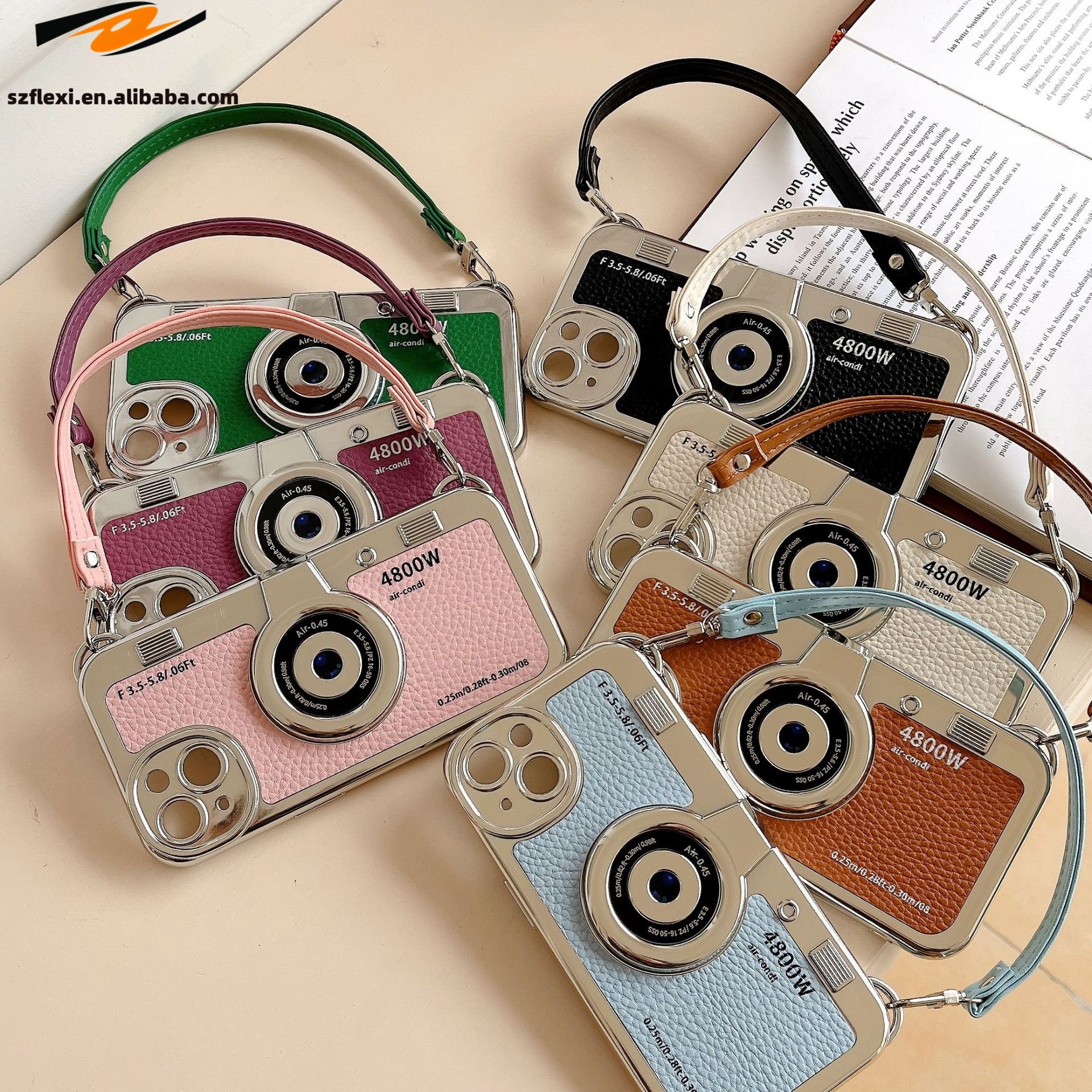 Fashion Retro Camera Phone Case With Hand Strap For Iphone11 12 13 14 15 Promax Pu Luxury Design Leather Plating Tpu Cover