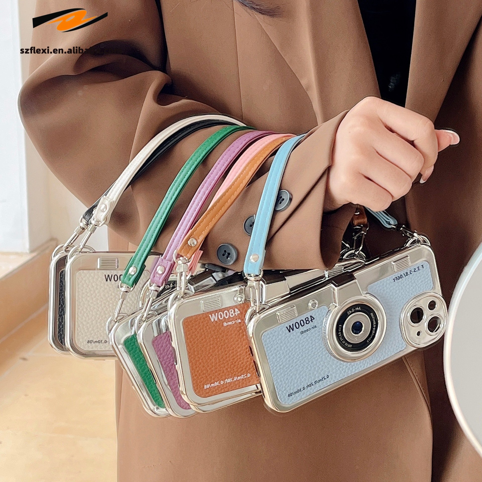 Fashion Retro Camera Phone Case With Hand Strap For Iphone11 12 13 14 15 Promax Pu Luxury Design Leather Plating Tpu Cover