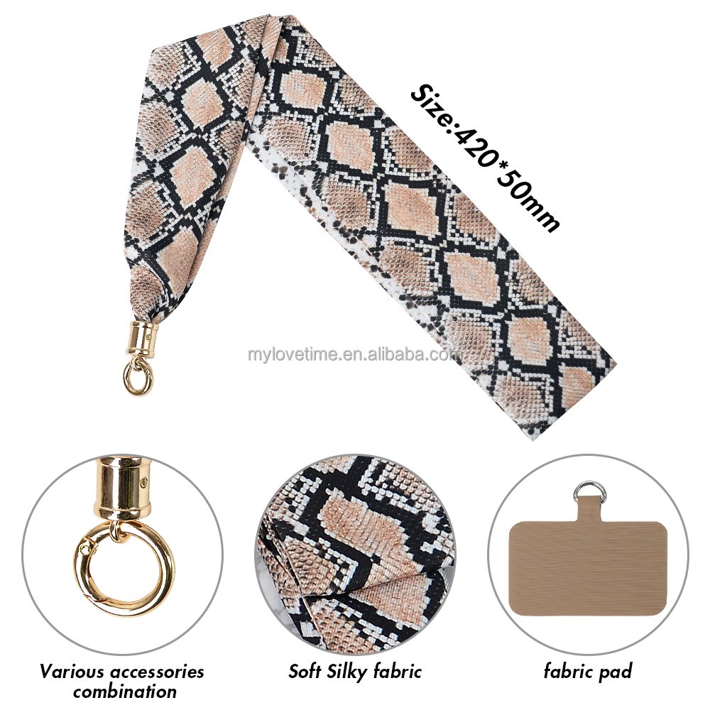 Women custom patterns flower leopard keychain soft silk scarf neck phone strap lanyard