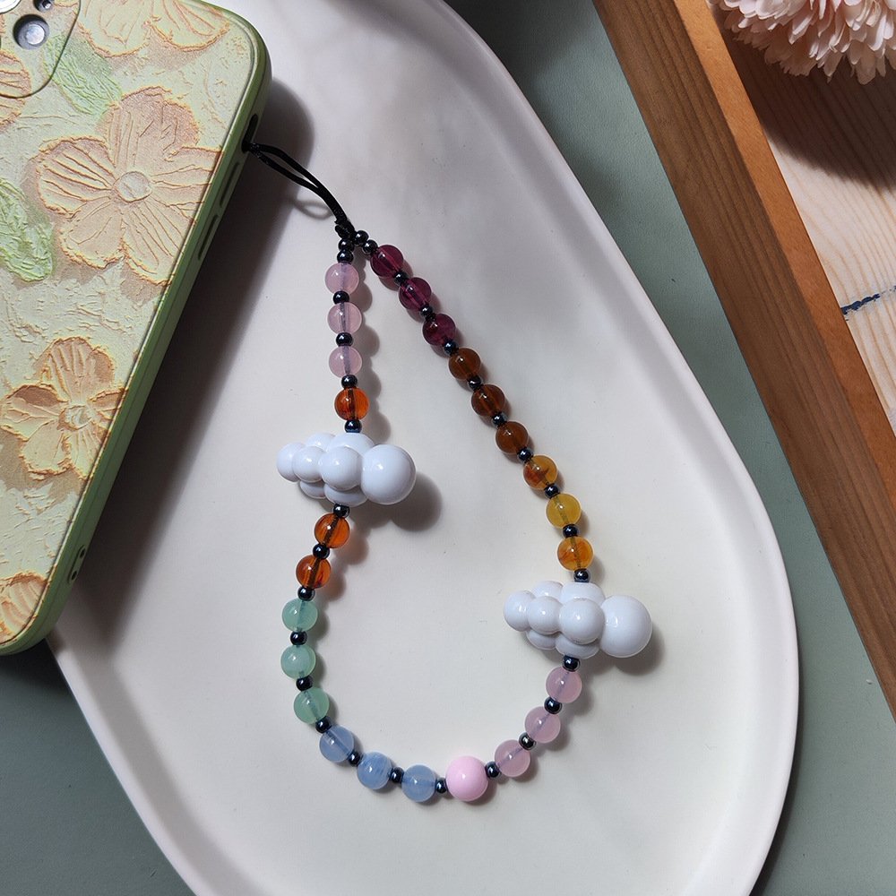 Korean Cloud Crystal Acrylic Wrist Beaded Phone Wrist Strap Chain Beads Lanyard Phone Case Charms Rope Bracelet Accessories Girl