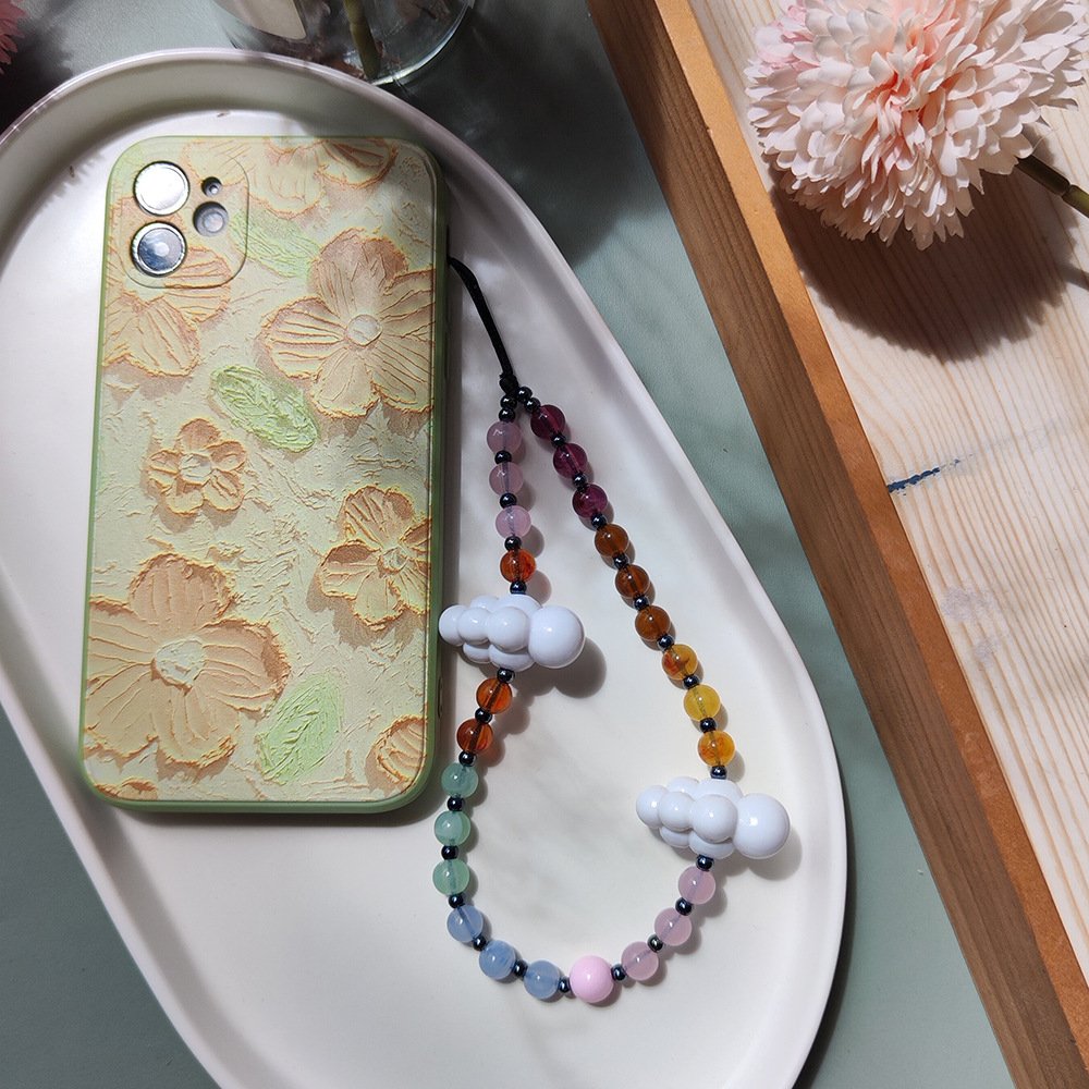 Korean Cloud Crystal Acrylic Wrist Beaded Phone Wrist Strap Chain Beads Lanyard Phone Case Charms Rope Bracelet Accessories Girl