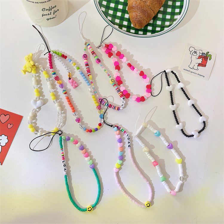 Fashion Cute Acrylic Mobile Phone Wristlet Charms String Cell Phone Wrist Bead Charms Cute Phone Charm Strap