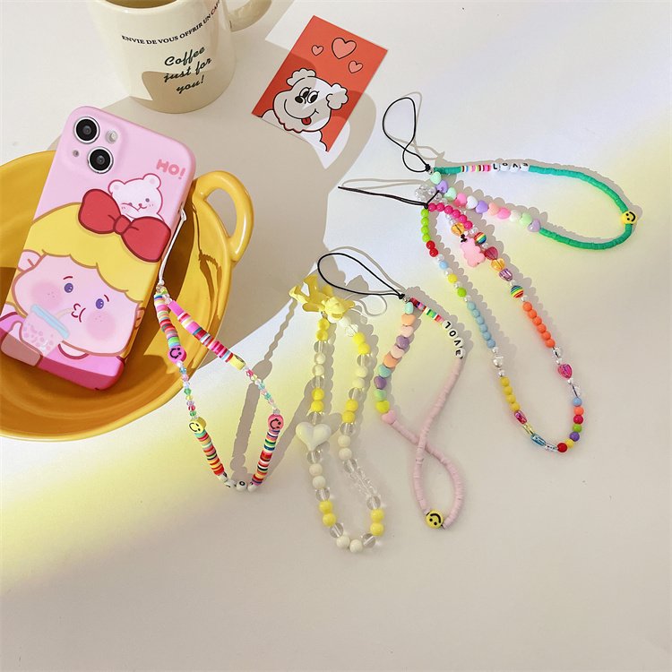 Fashion Cute Acrylic Mobile Phone Wristlet Charms String Cell Phone Wrist Bead Charms Cute Phone Charm Strap