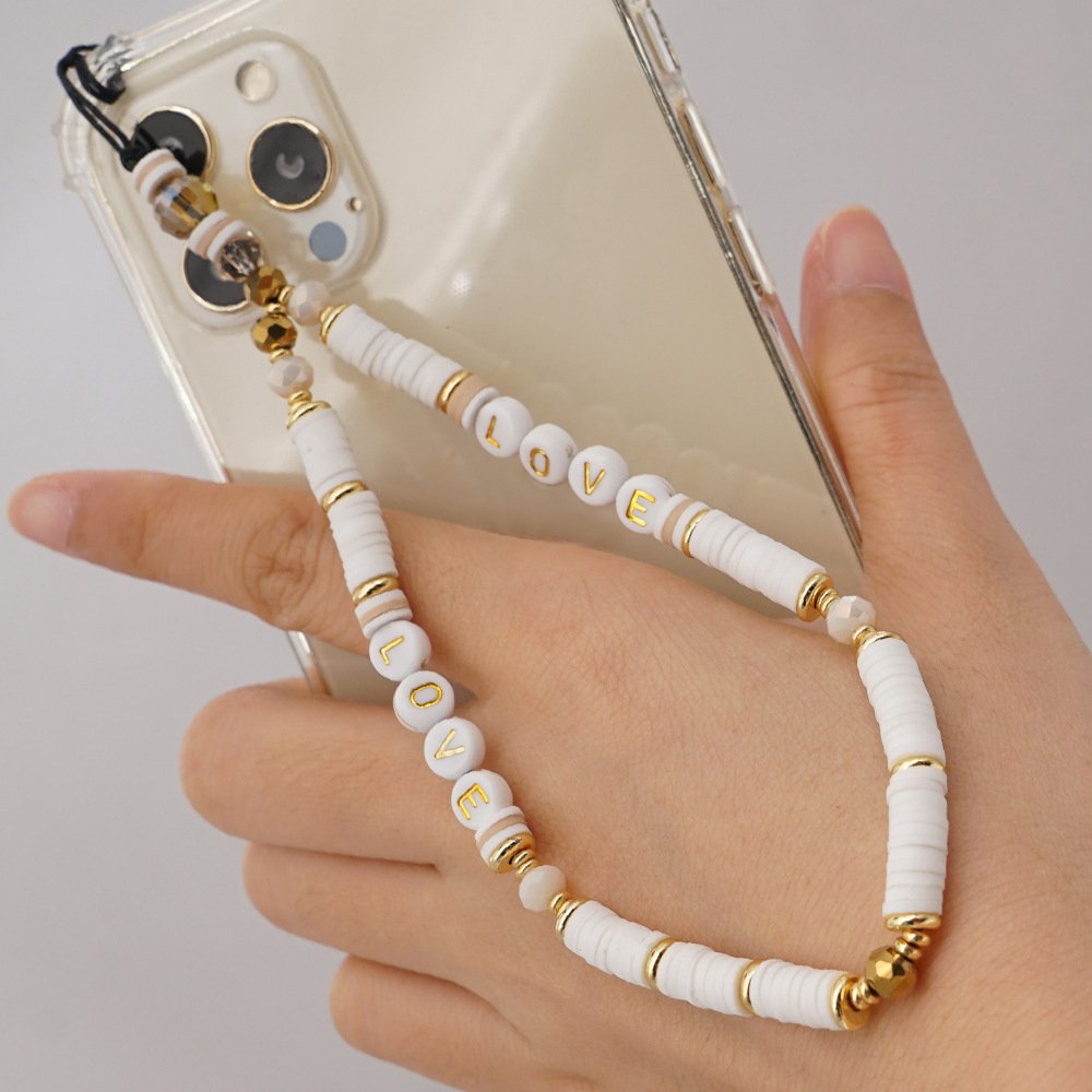 Go2boho White Lanyard Phone Strap Women Charm Letter LOVE Girl Jewelry Accessories Polymer Clay Crystal Bead Mobile Phone Chain