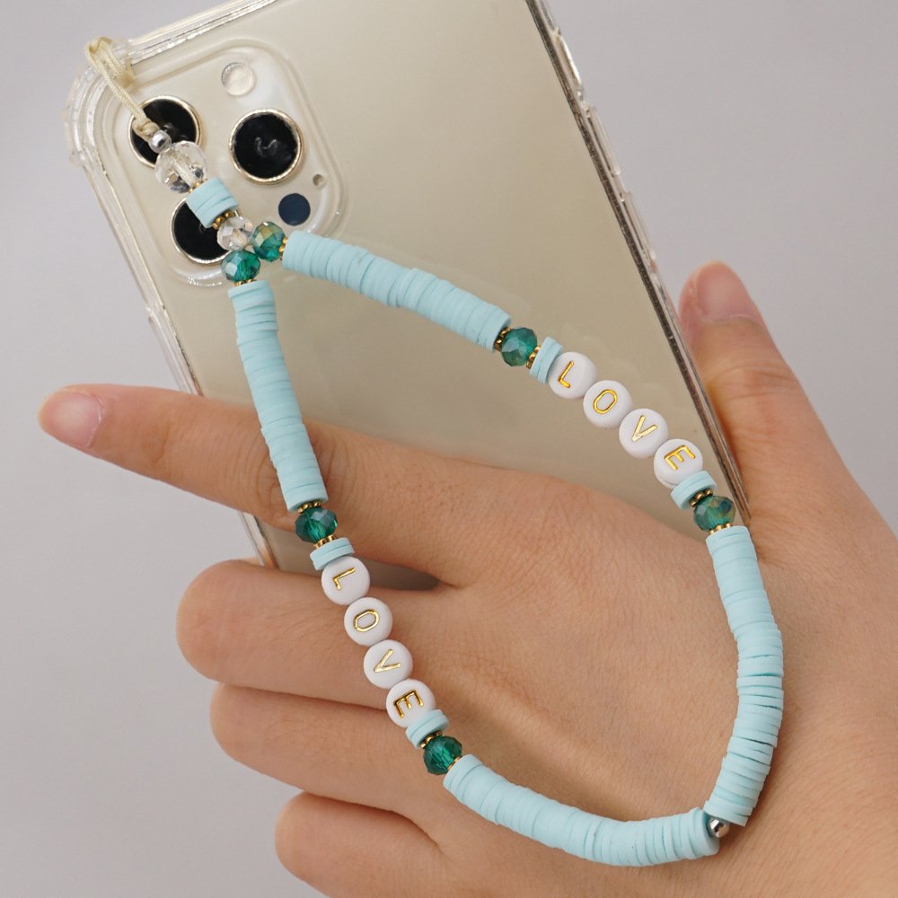 Go2boho White Lanyard Phone Strap Women Charm Letter LOVE Girl Jewelry Accessories Polymer Clay Crystal Bead Mobile Phone Chain