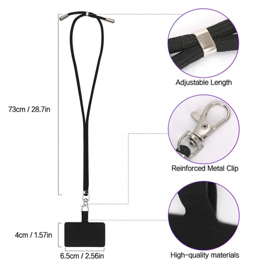 2024 New Customized Polyester Phone Accessories Adjustable Phone Strap with Metal Chain Keychain Phone Hanging Strap